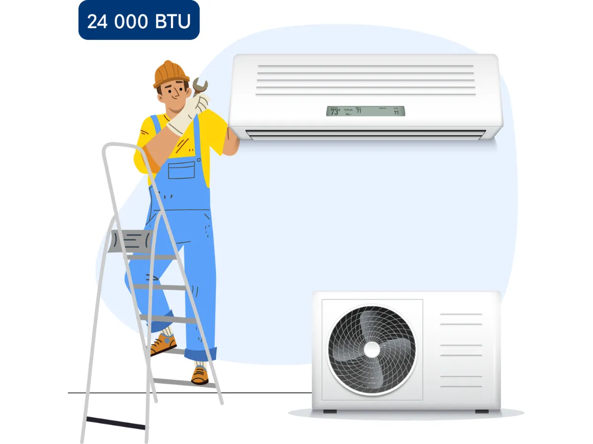 Стандартная установка кондиционера мощностью 24000 BTU (6,2 - 7,2 кВт)