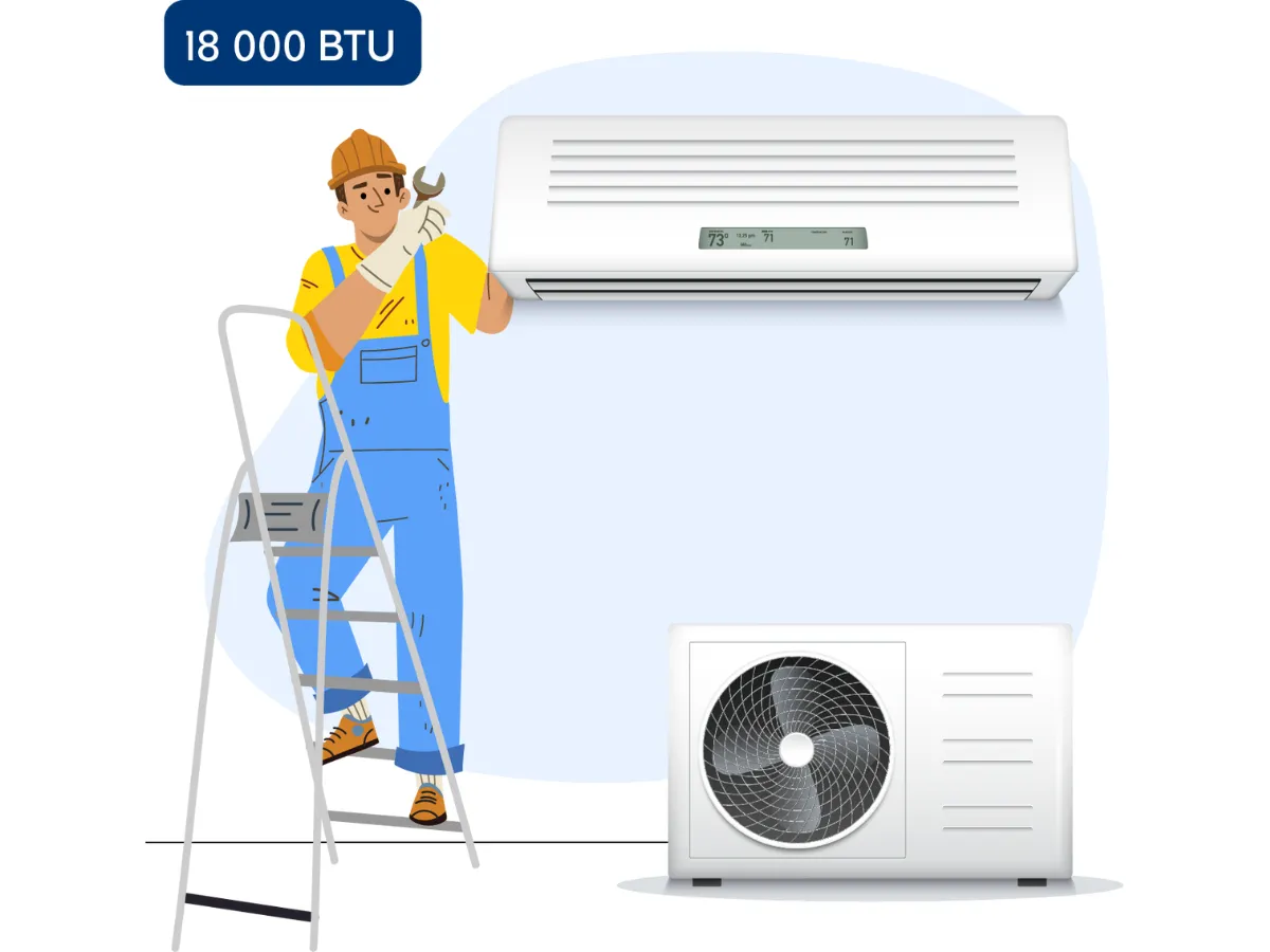 Стандартная установка кондиционера мощностью 18000 BTU (5,0 - 6,1 кВт)