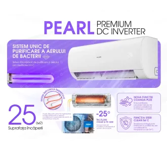 Conditioner HAIER PEARL Premium DC Inverter R32 AS25PBPHRA-PRE 1U25YEPFRA-H, pompa de căldură aer-aer (Încălzire pana la - 25°C)