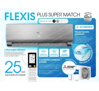 Conditioner HAIER FLEXIS Plus DC Inverter Super Match AS25S2SF1FA-S-1U25S2SM1FA (argintiu strălucitor)